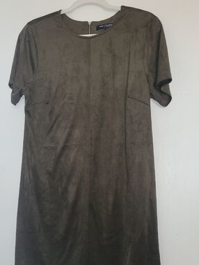 One Clothing Olive Suede-Look Short Sleeve Shift Dress
